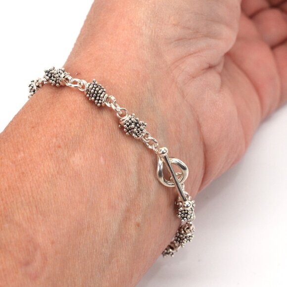 Michael Dawkins Sterling Silver Station Bracelet w Toggle Closure 7.5" - Picture 5 of 5